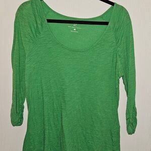 New York & Company Bright Green Scoop-Neck Long Sleeve Top